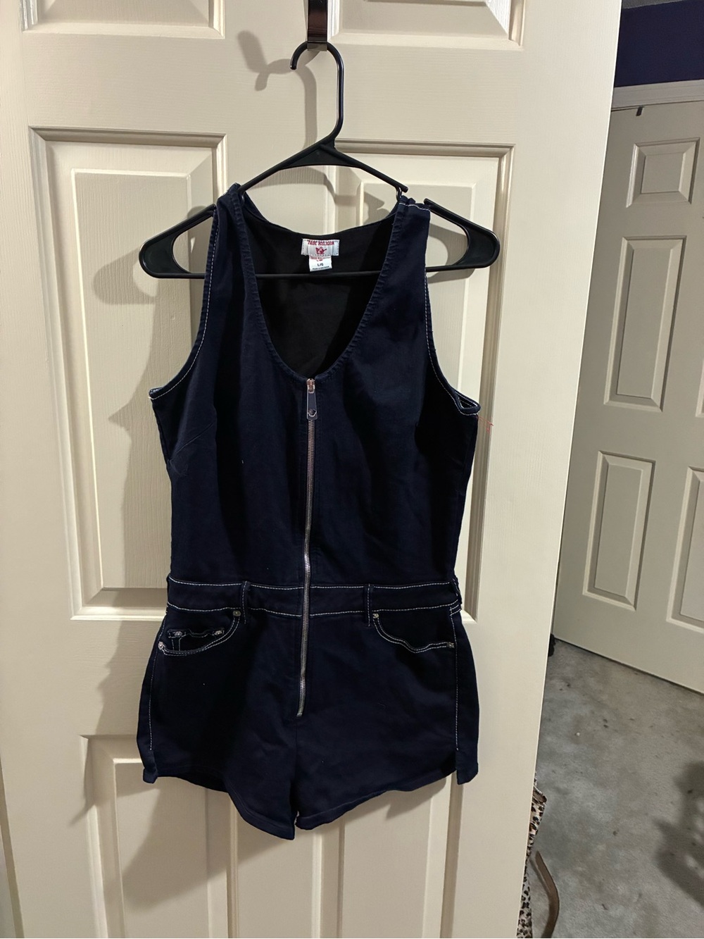 True Religion Navy Zip-Front Sleeveless Romper